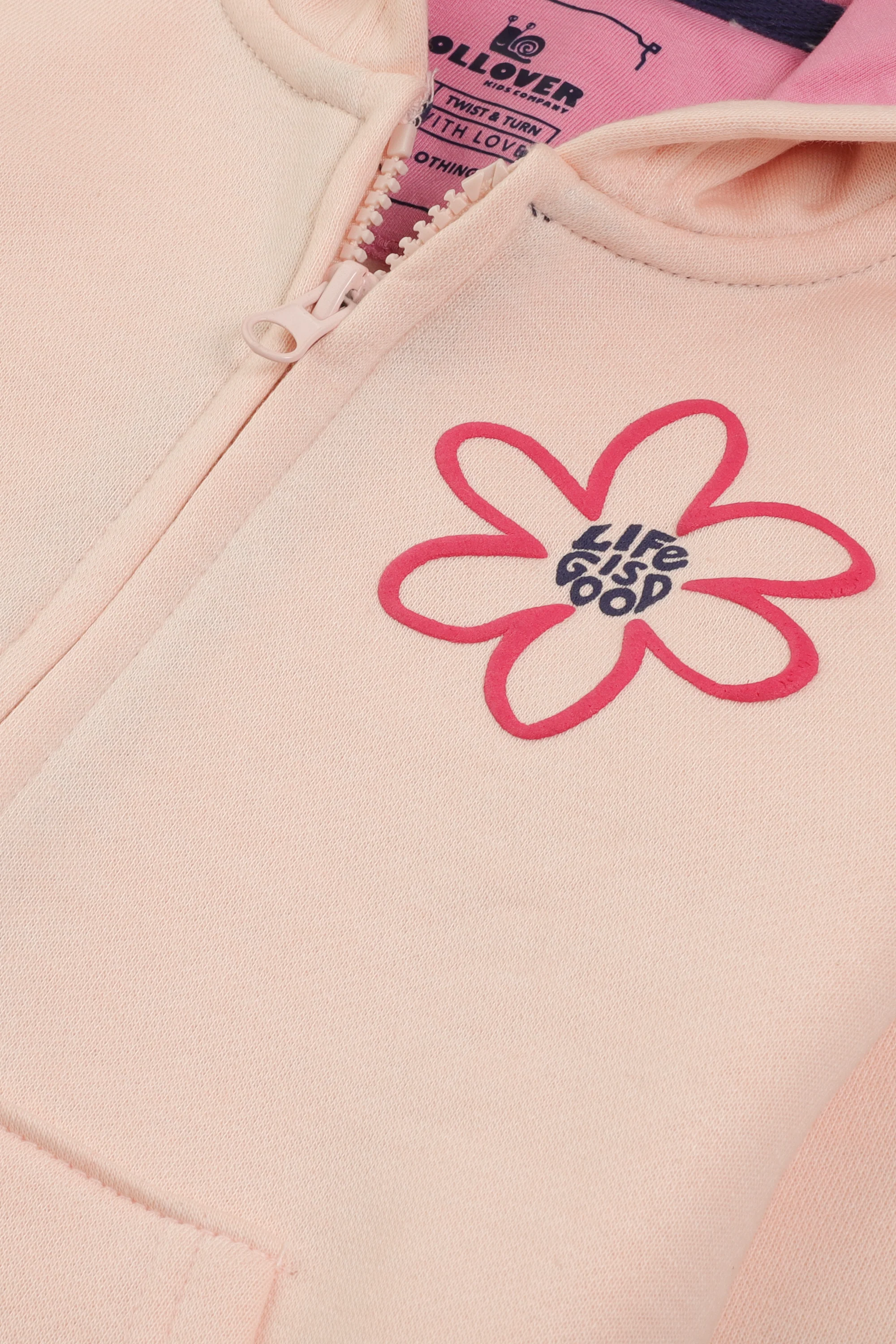 Girls Peach Graphics Fleece Hoodie - Image 3
