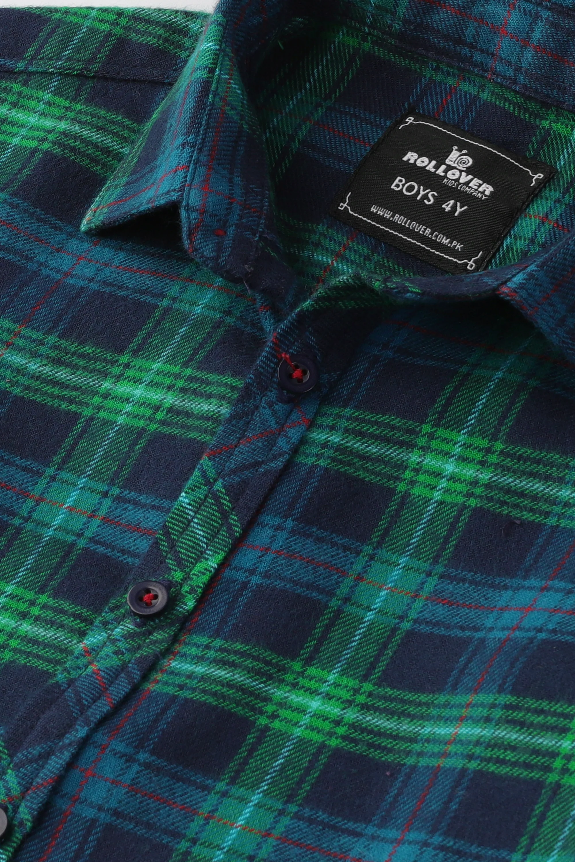 Boys Green Check Flannel Casual Shirt - Image 2