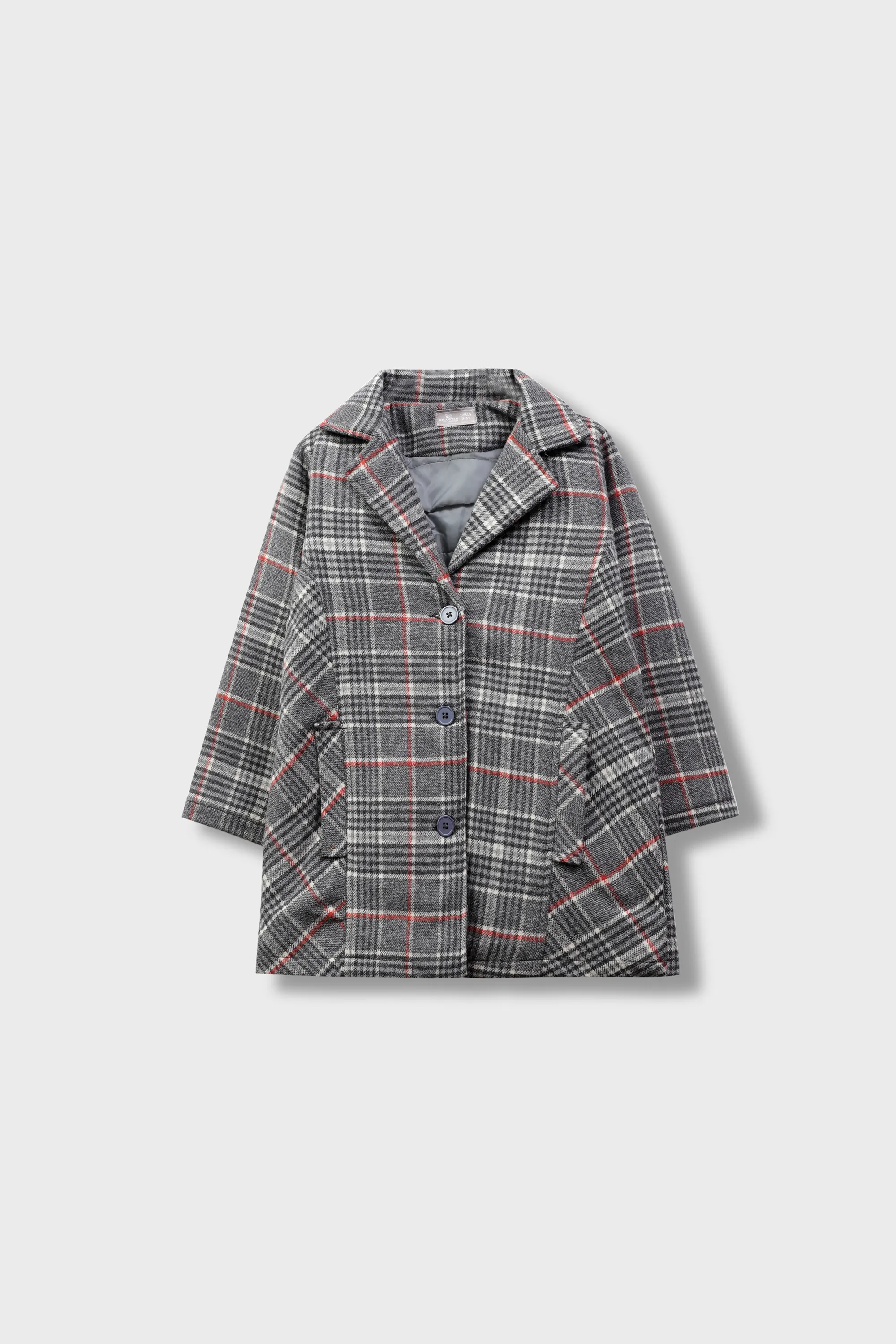 Girls' Grey Checkered Felt Coat - Image 3