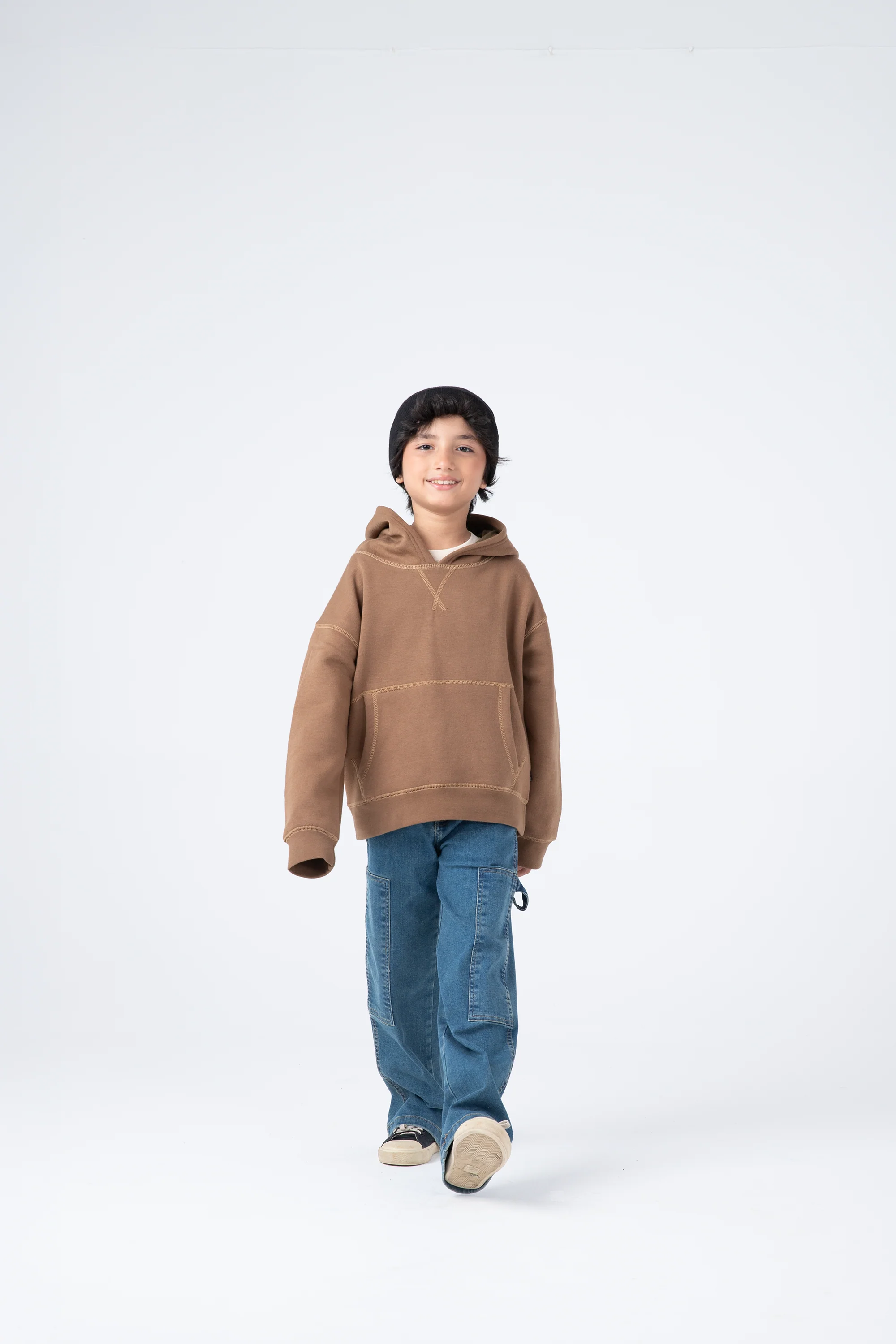 Boys Solid Brown Fleece Hoodie - Image 2