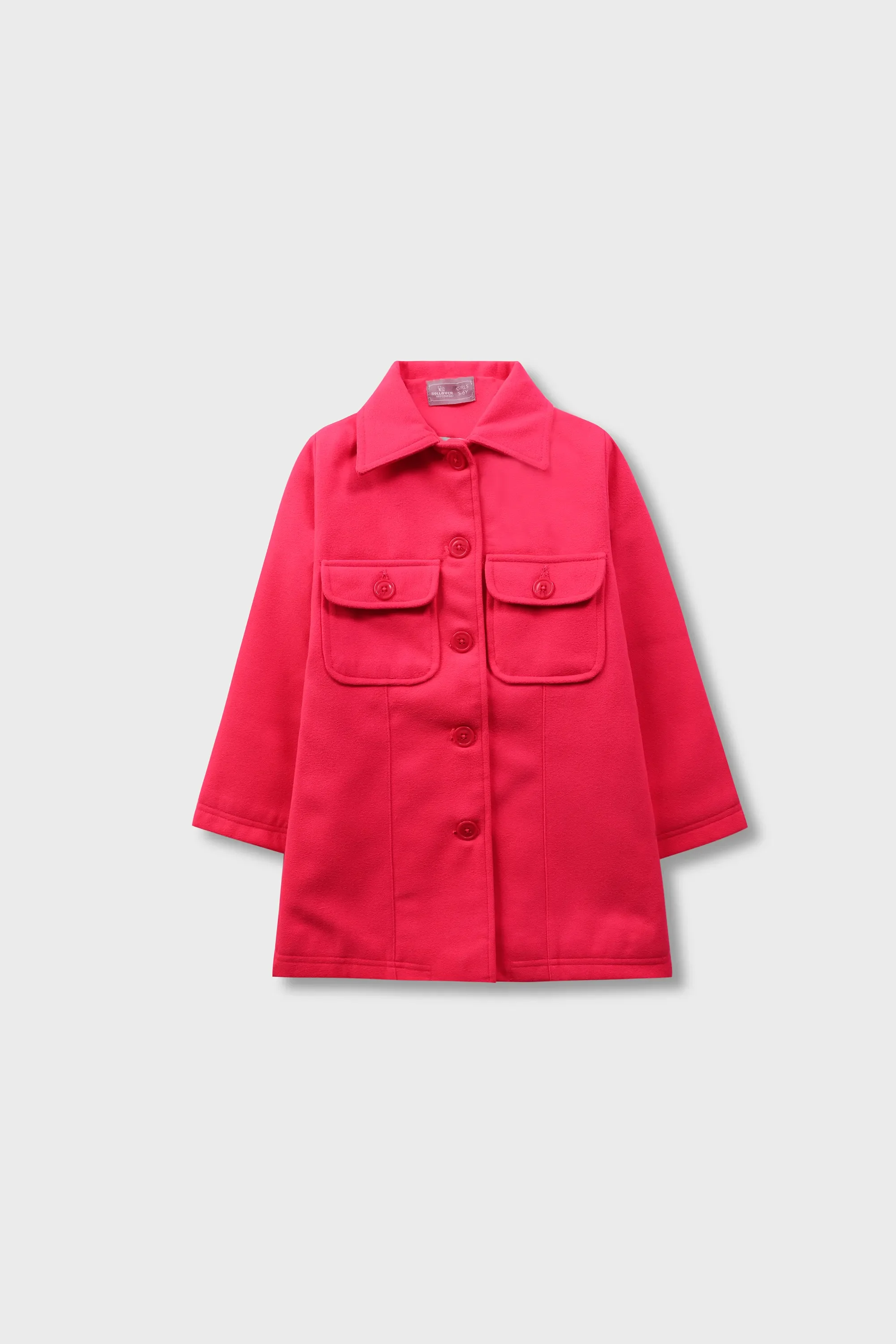 Girls Bold Coral Felt Coat - Image 3