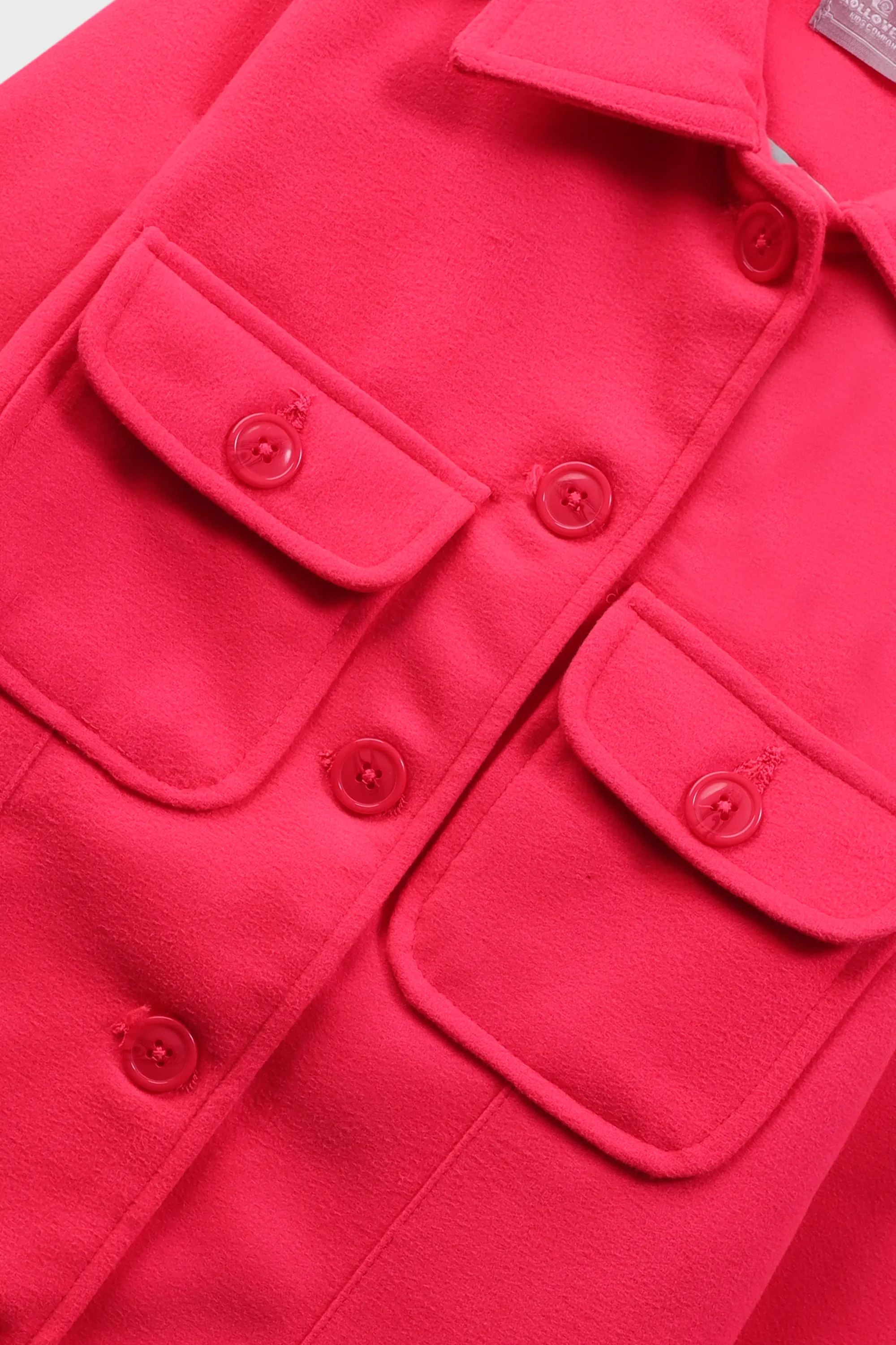 Girls Bold Coral Felt Coat - Image 4