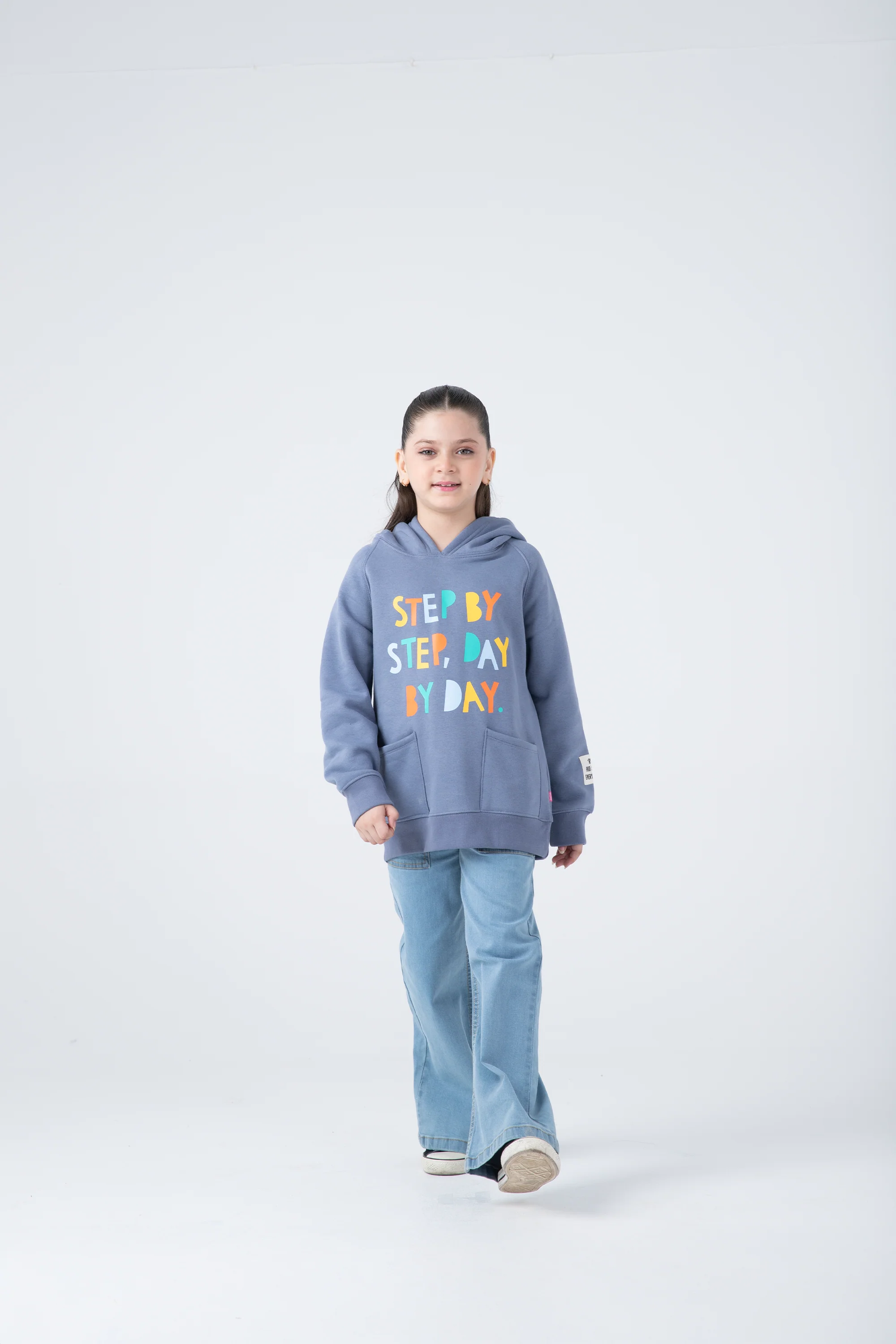 Girls Steel Blue Fleece Hoodie - Image 2