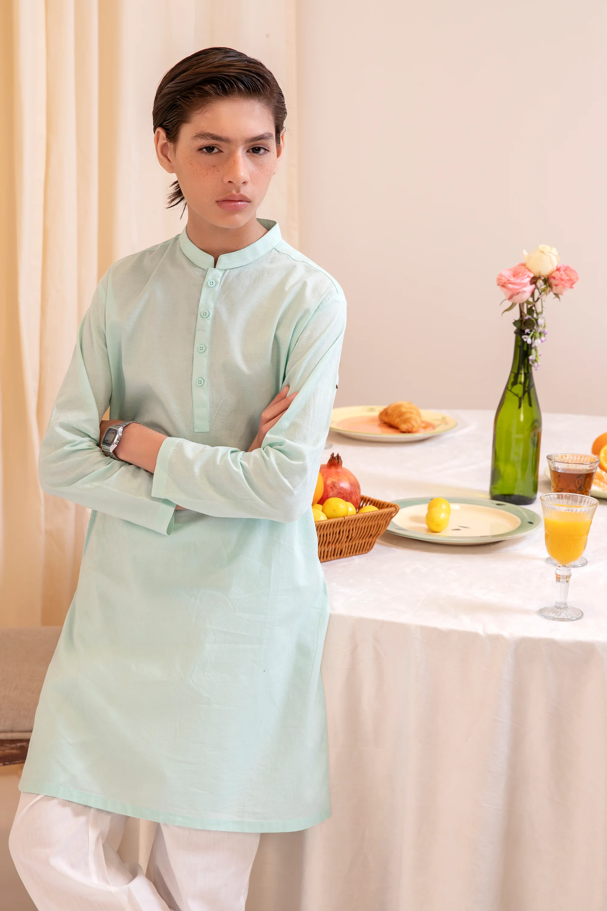 Boys Ice Blue Cotton Kurta - Image 2
