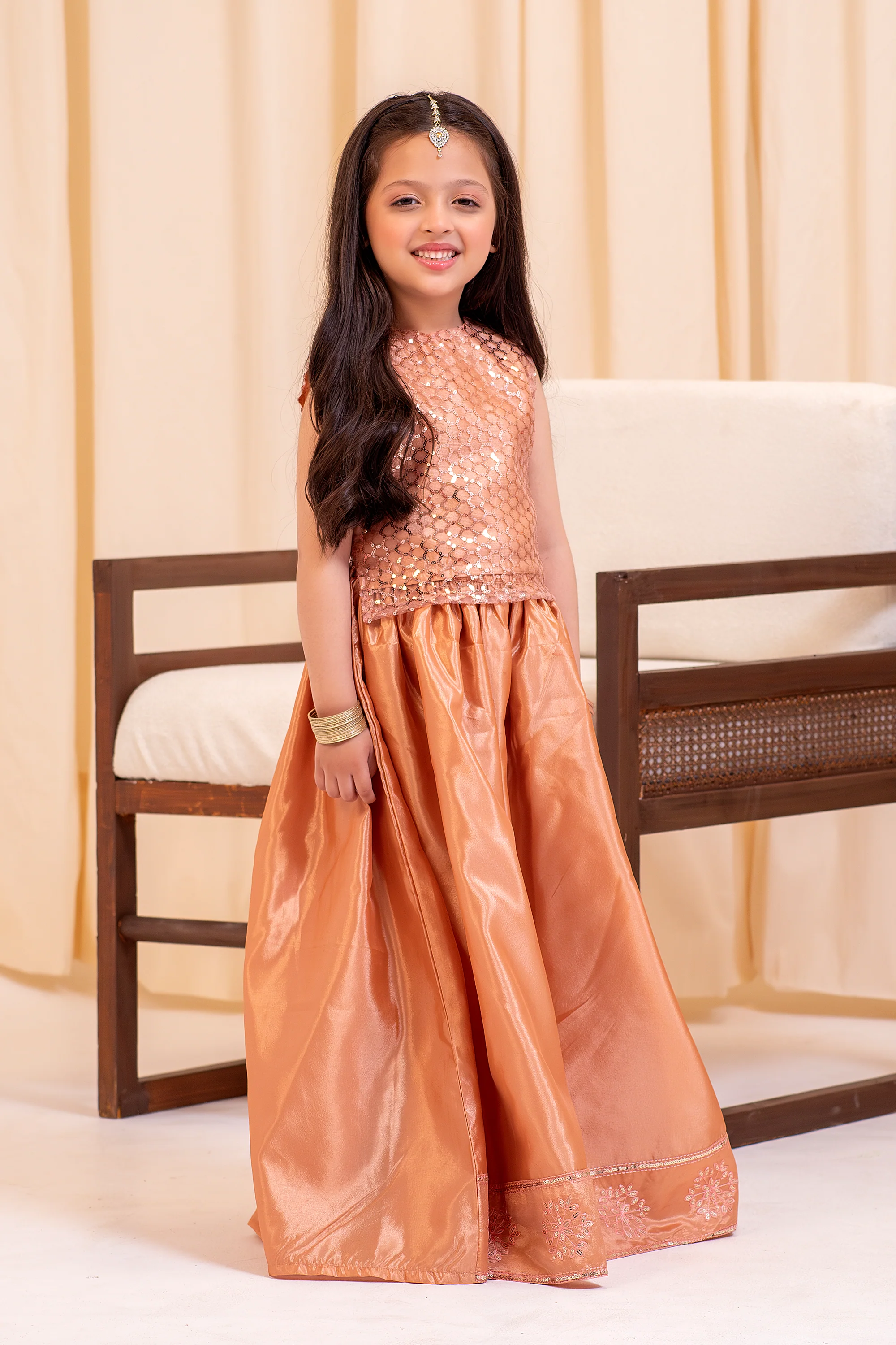 Sequence Embellished Light Peach Lehnga Set - Image 3