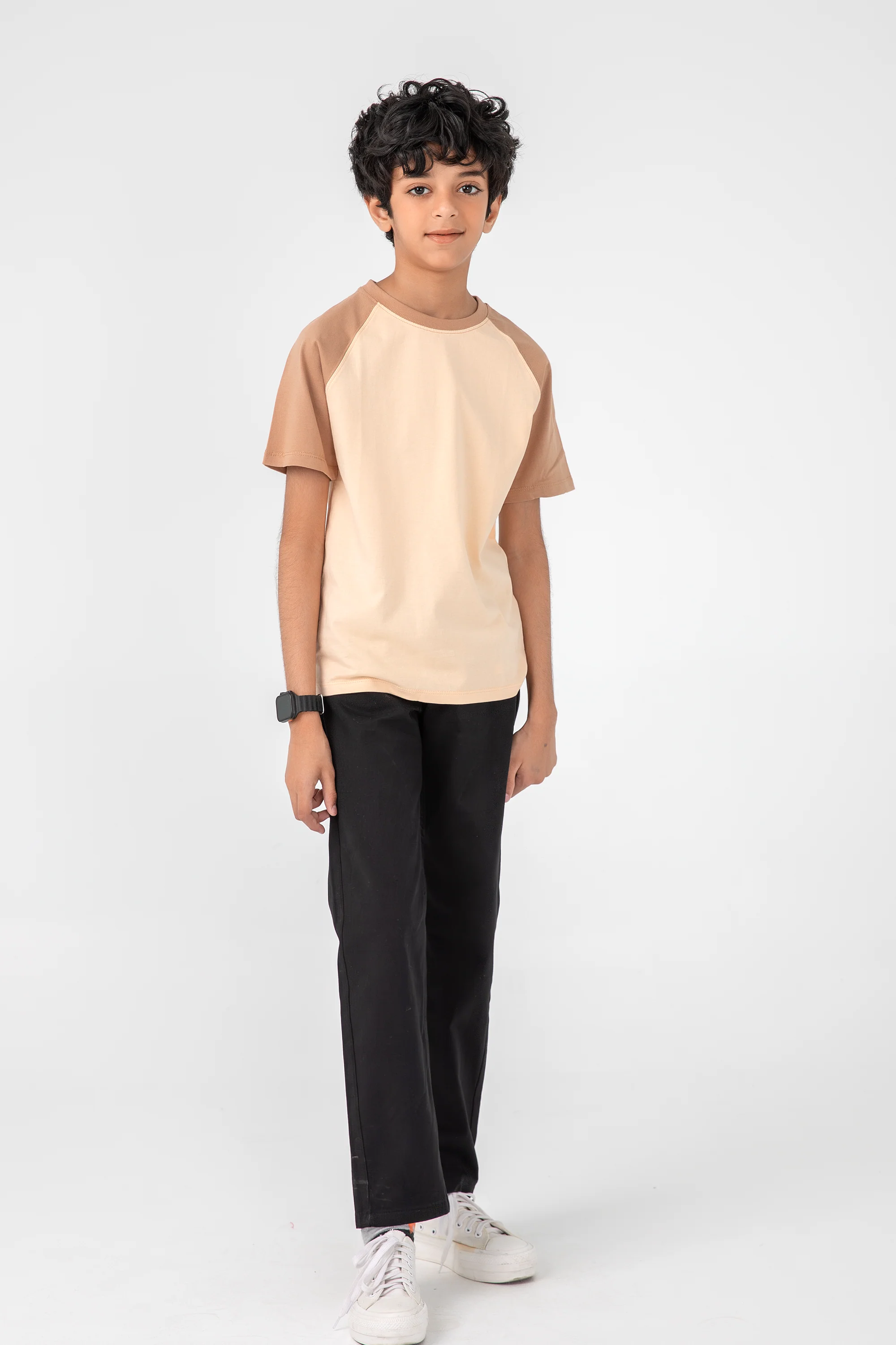 Boys Solid Beige Raglan T-shirt