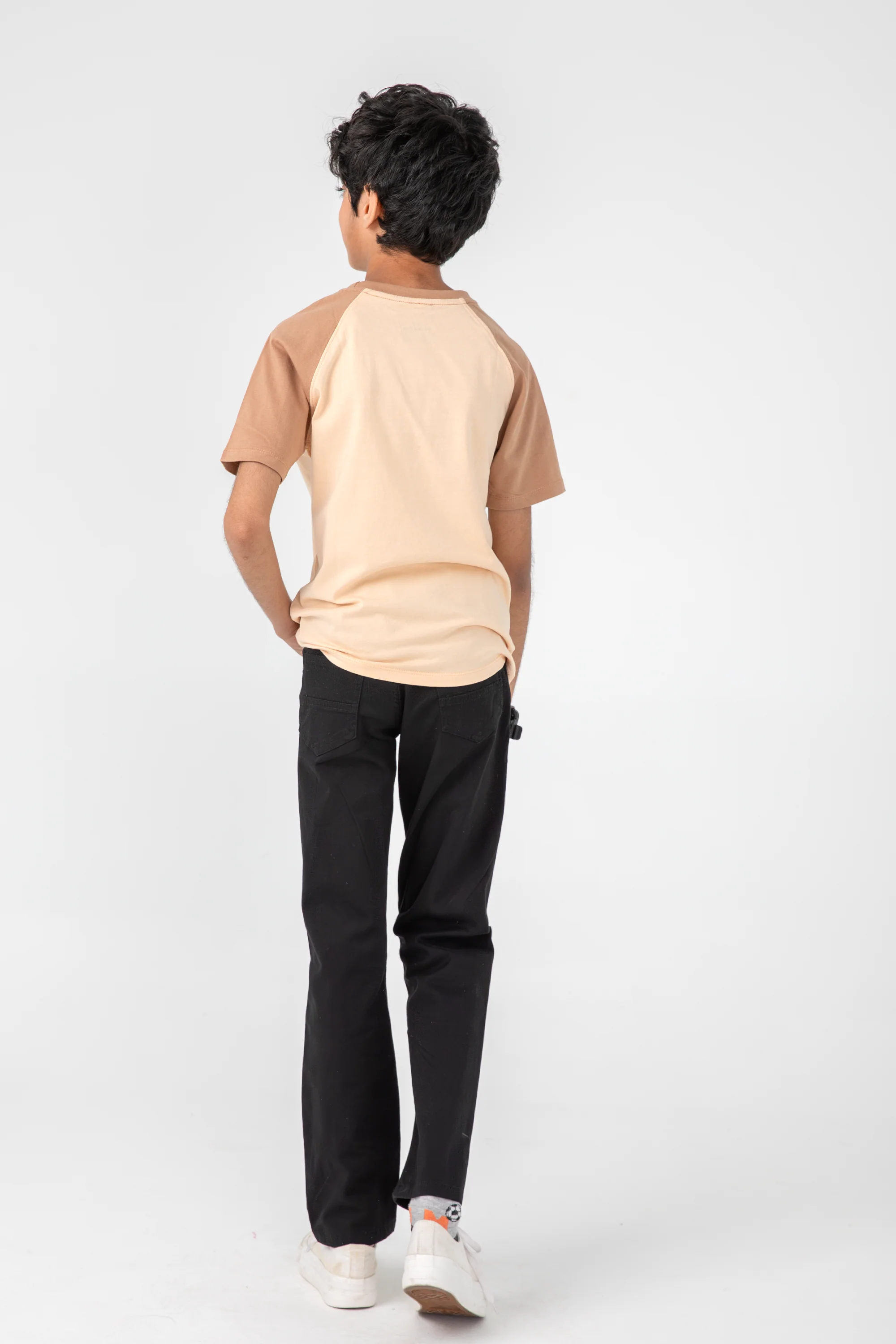 Boys Solid Beige Raglan T-shirt - Image 2
