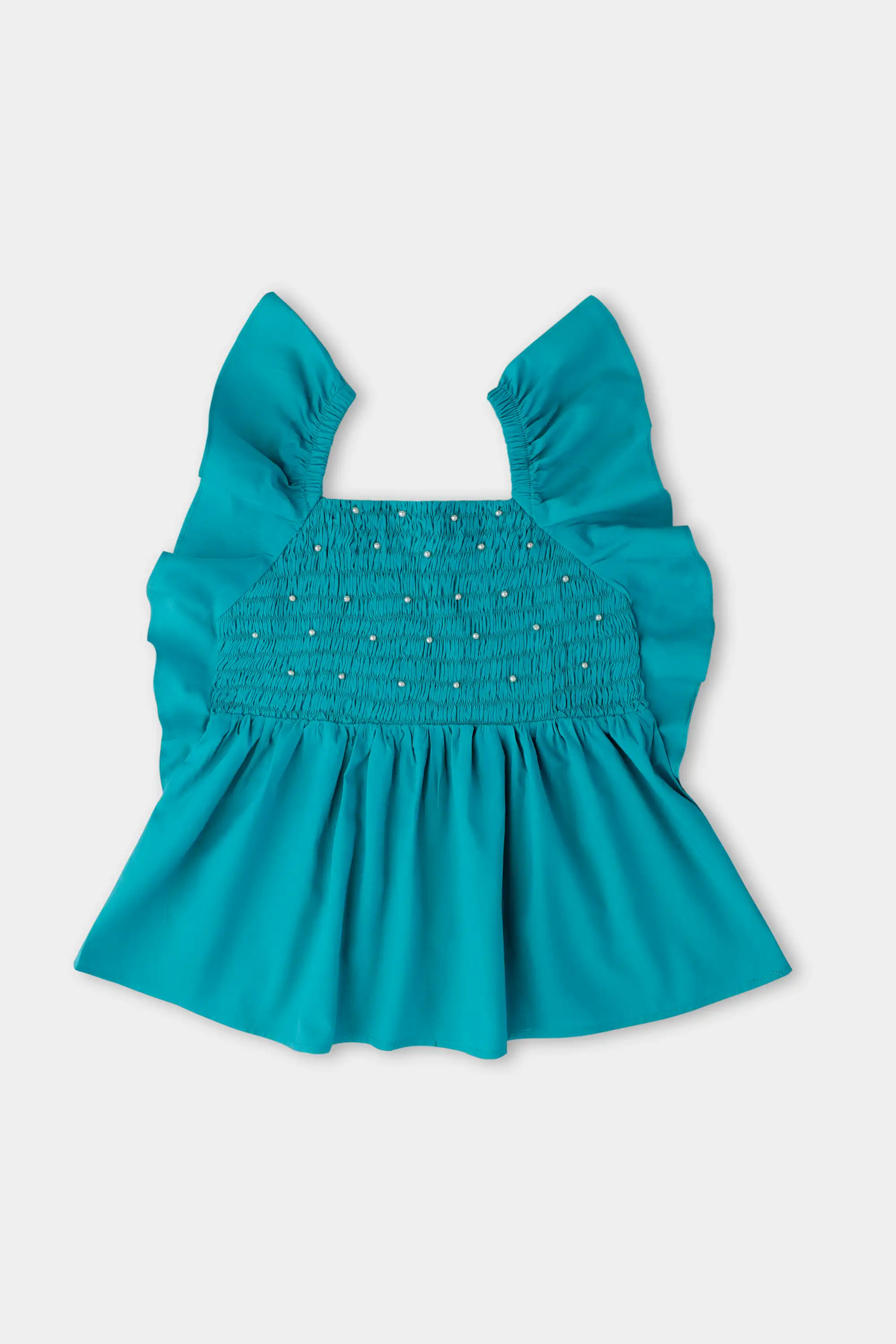 Green Pearl Embellished Smocked Top - Image 3