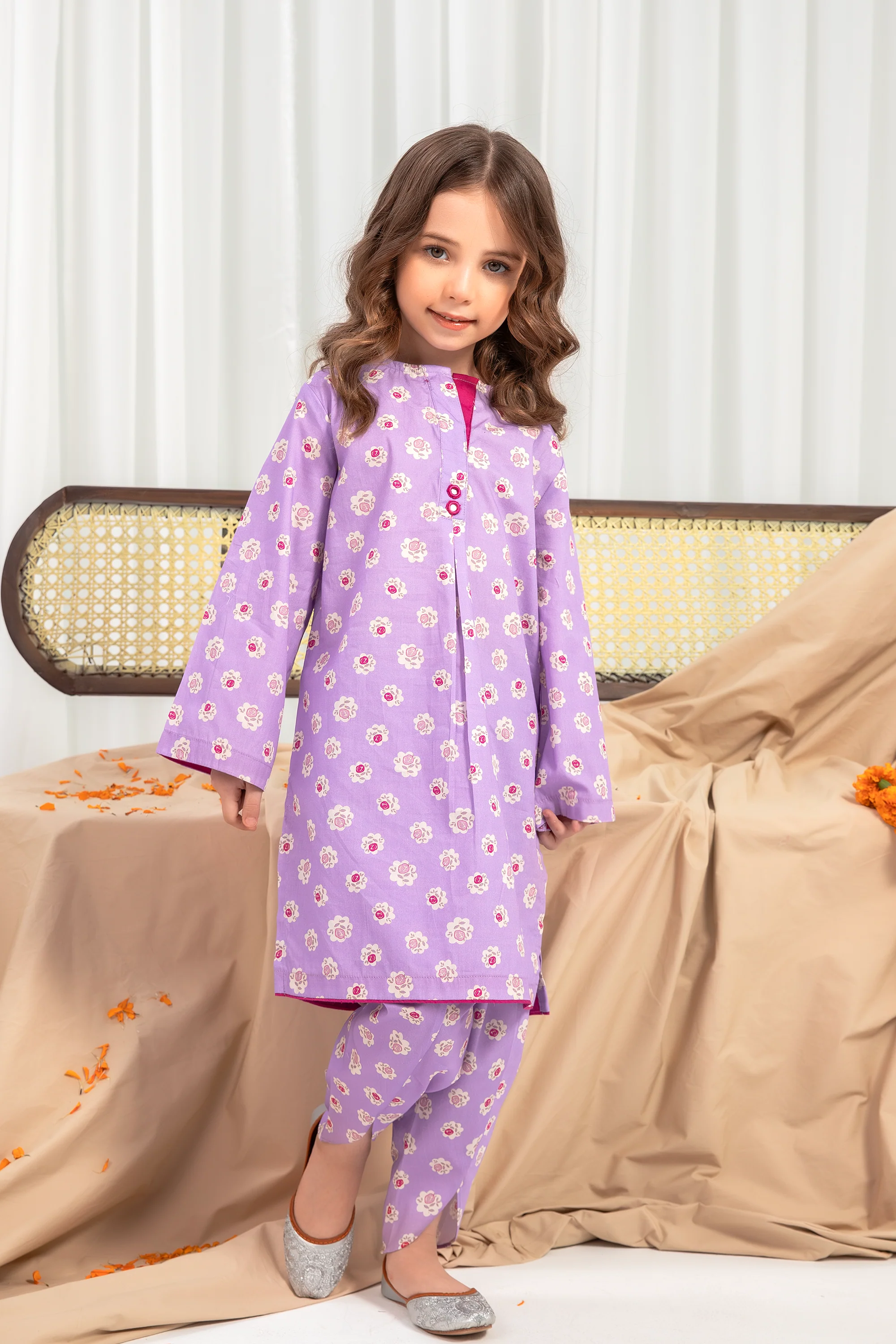 Lavander Printed Kurta Shalwar Set - 2pc