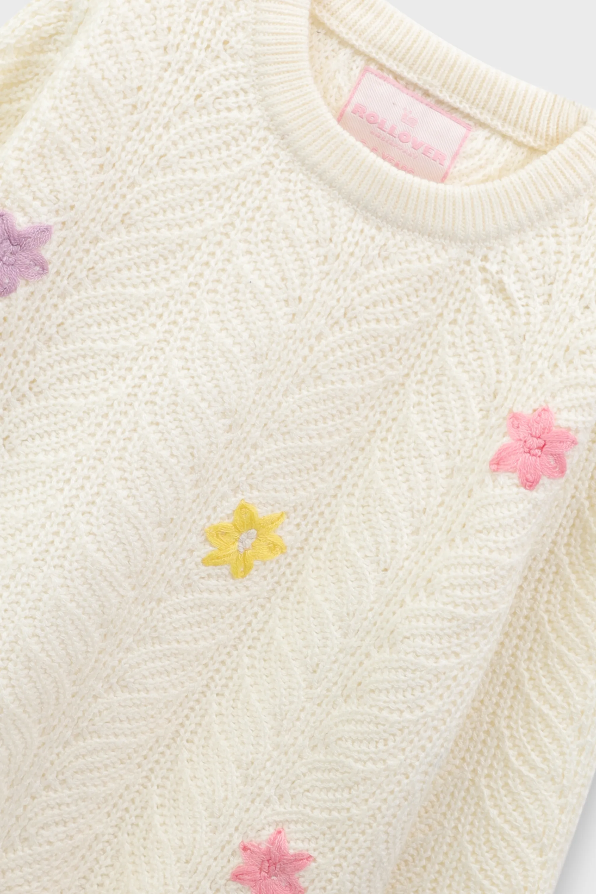 Creamy Floral Girls Sweater - Image 2