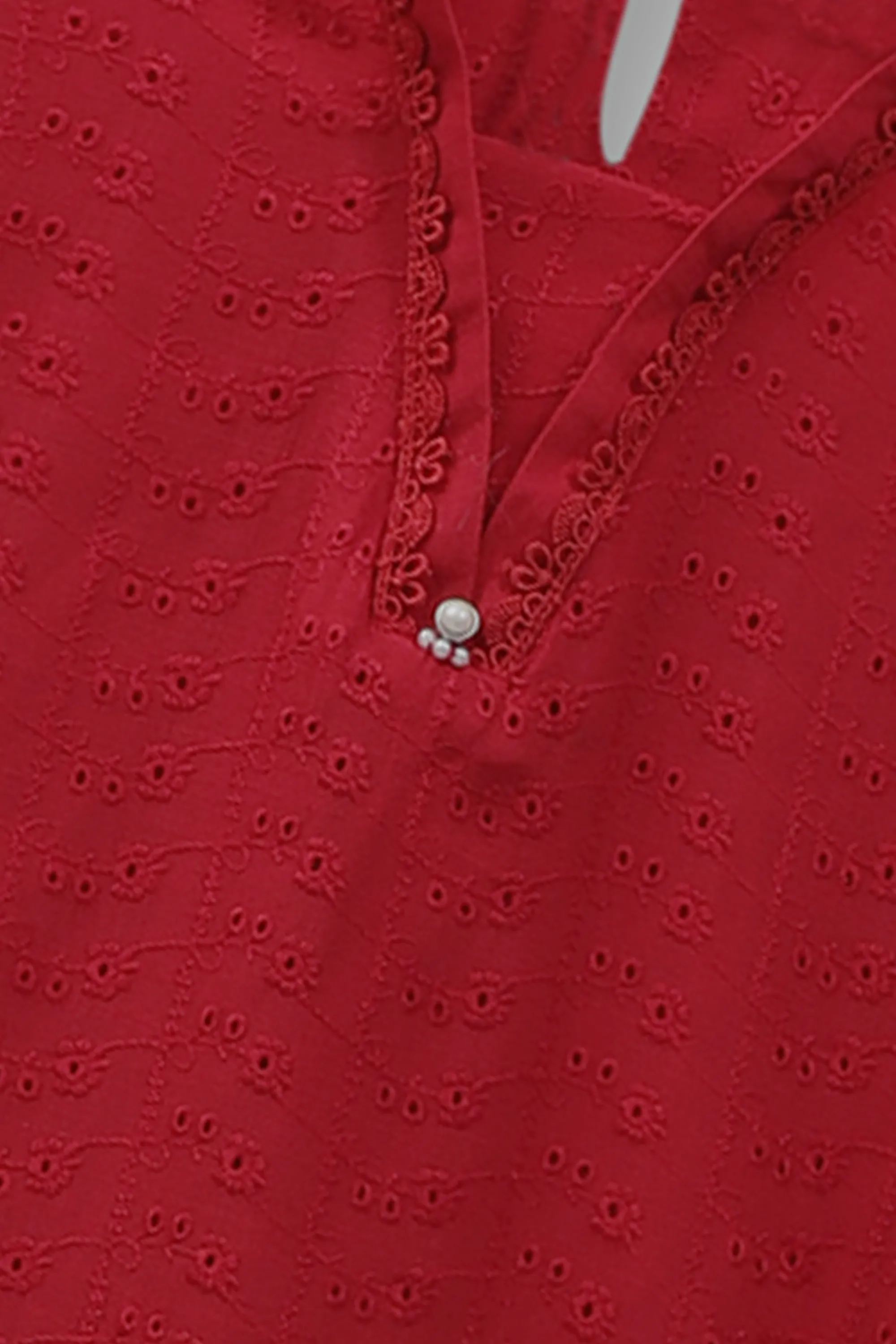 Red Chikankari Suit Set - 3pc - Image 2