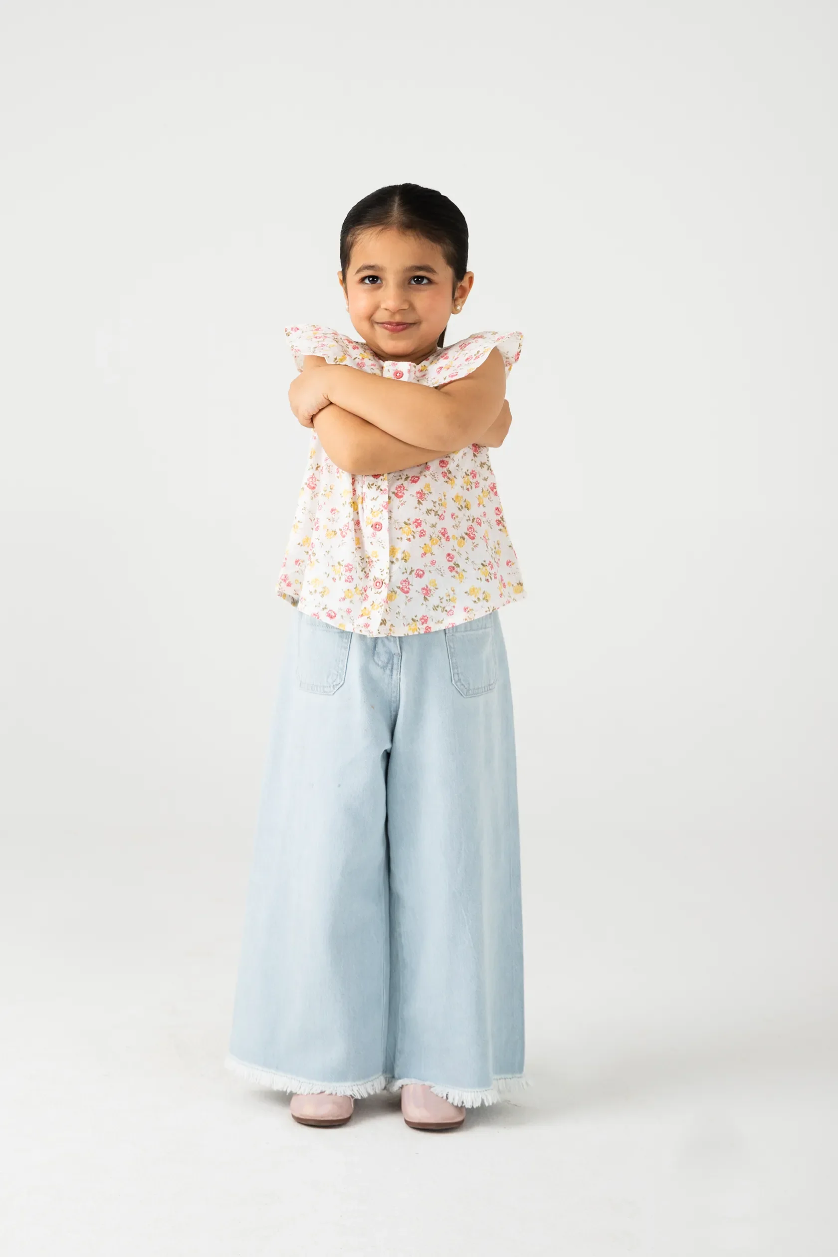 White Cotton Floral Button Top - Image 2