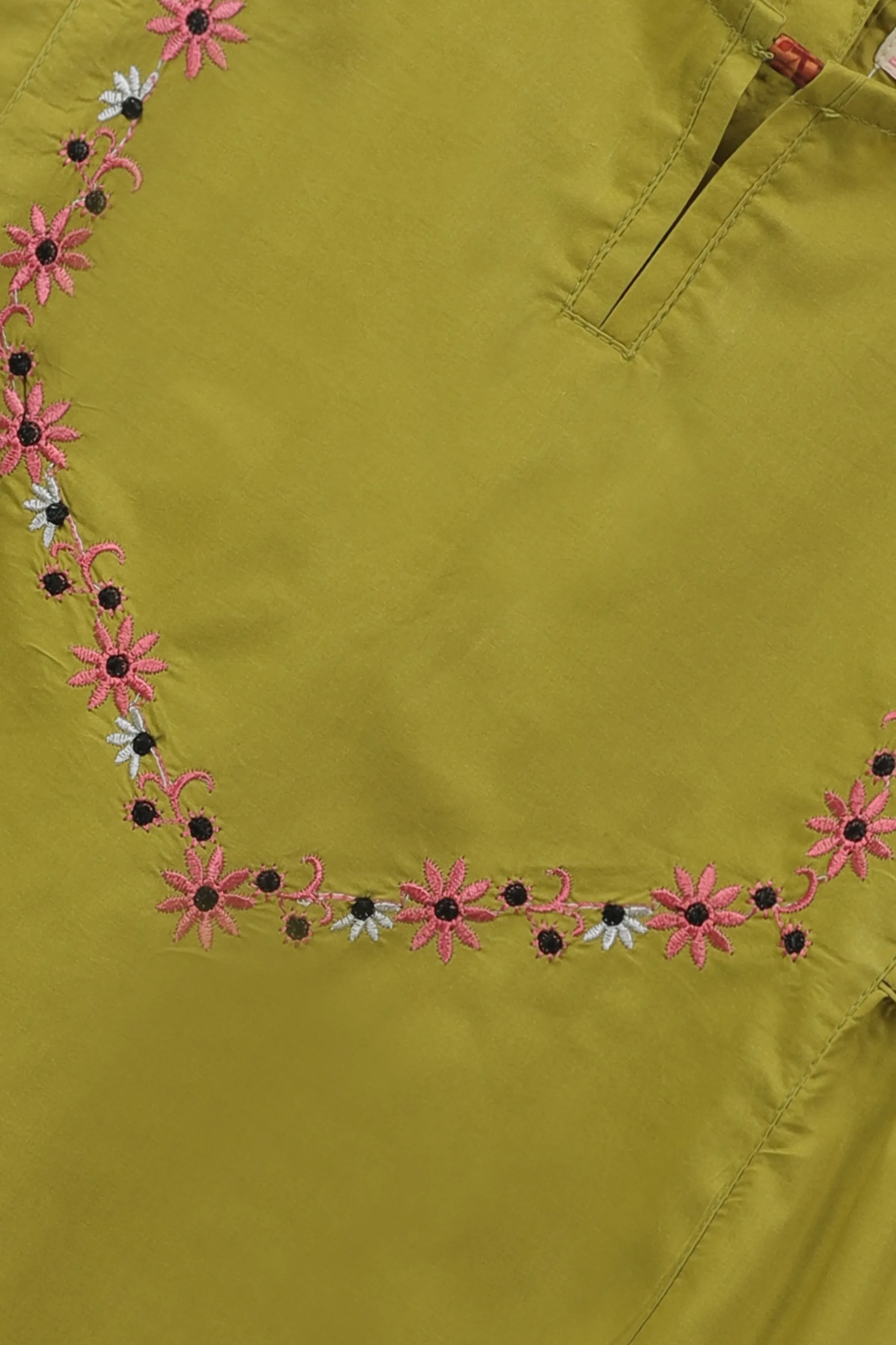 Olive Ethnic Embroidered Cotton Top - Image 2