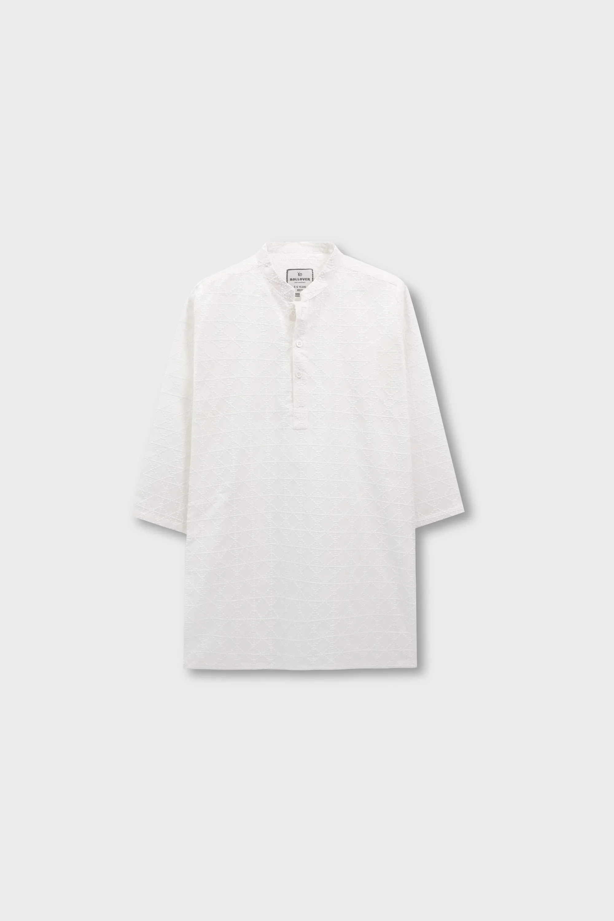 Boys Traditional White Cotton Jacquard Kurta - Image 2