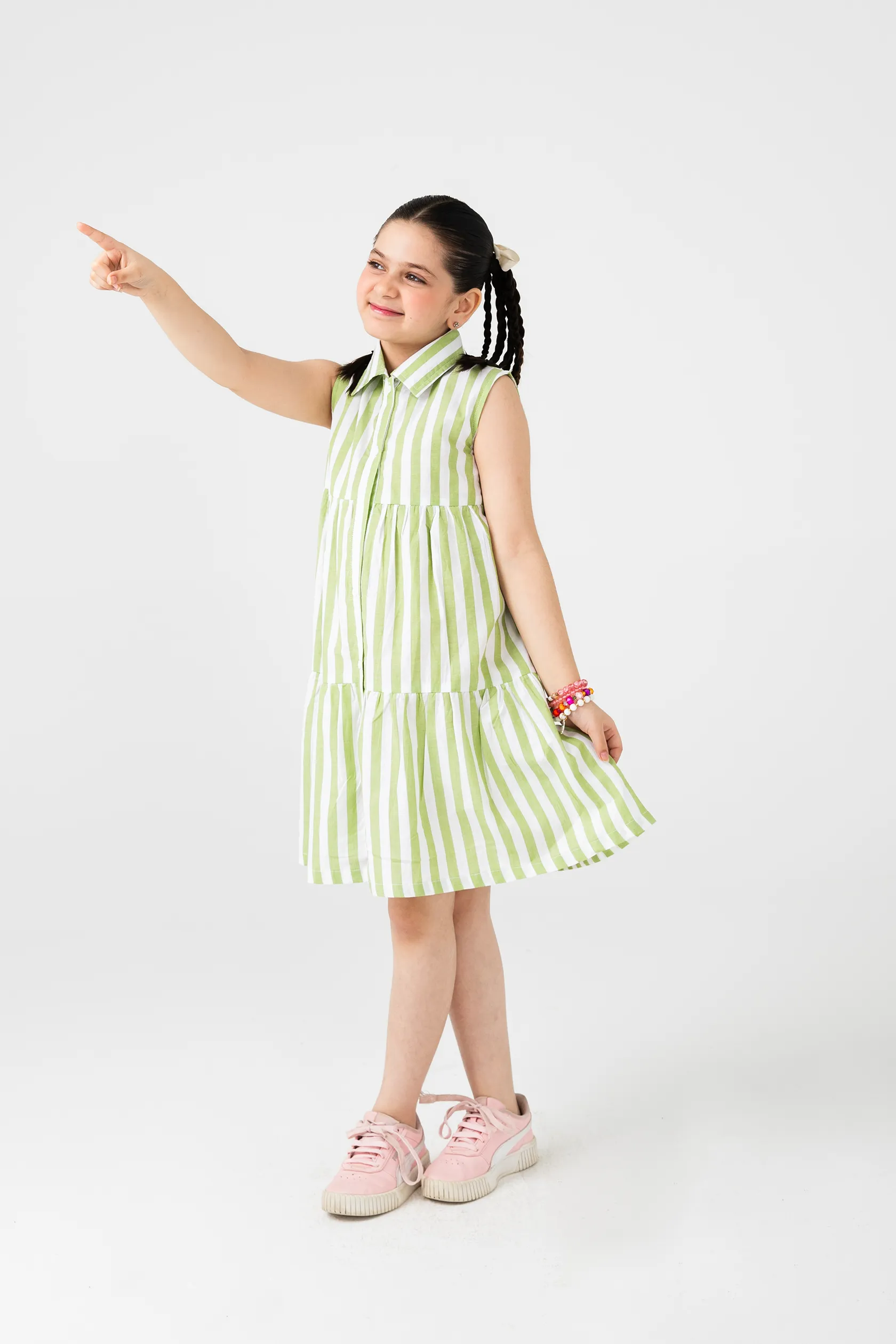 Green & White Striped Cotton Dress - Image 2