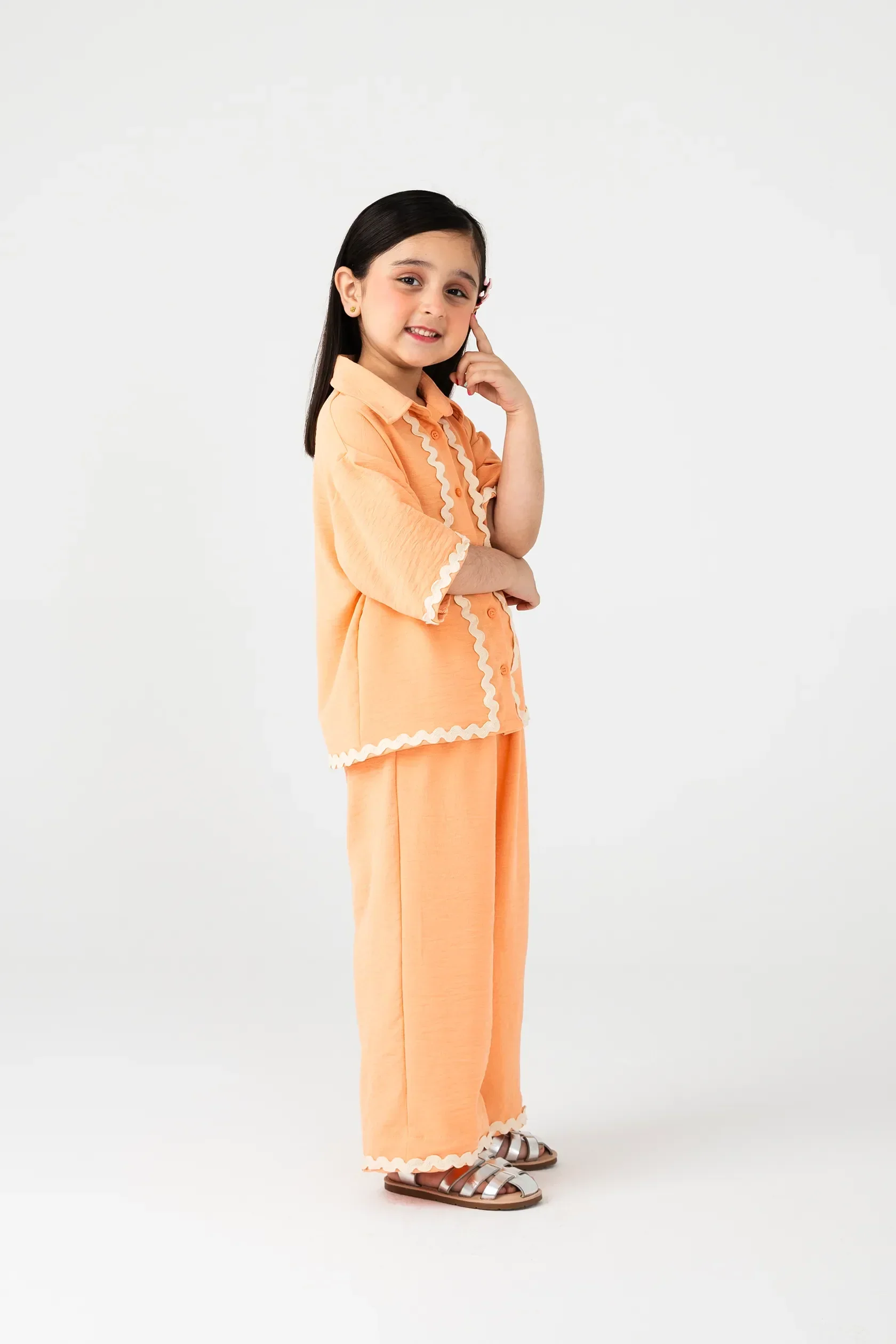 Girls Peach Mouzal Ruffle Co-ord Set - Image 2