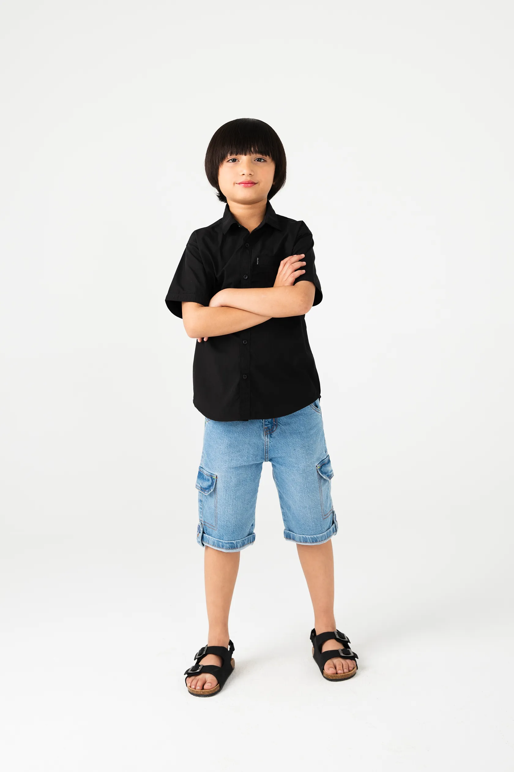 Deep Black Classic Boys’ Cotton Shirt - Image 2