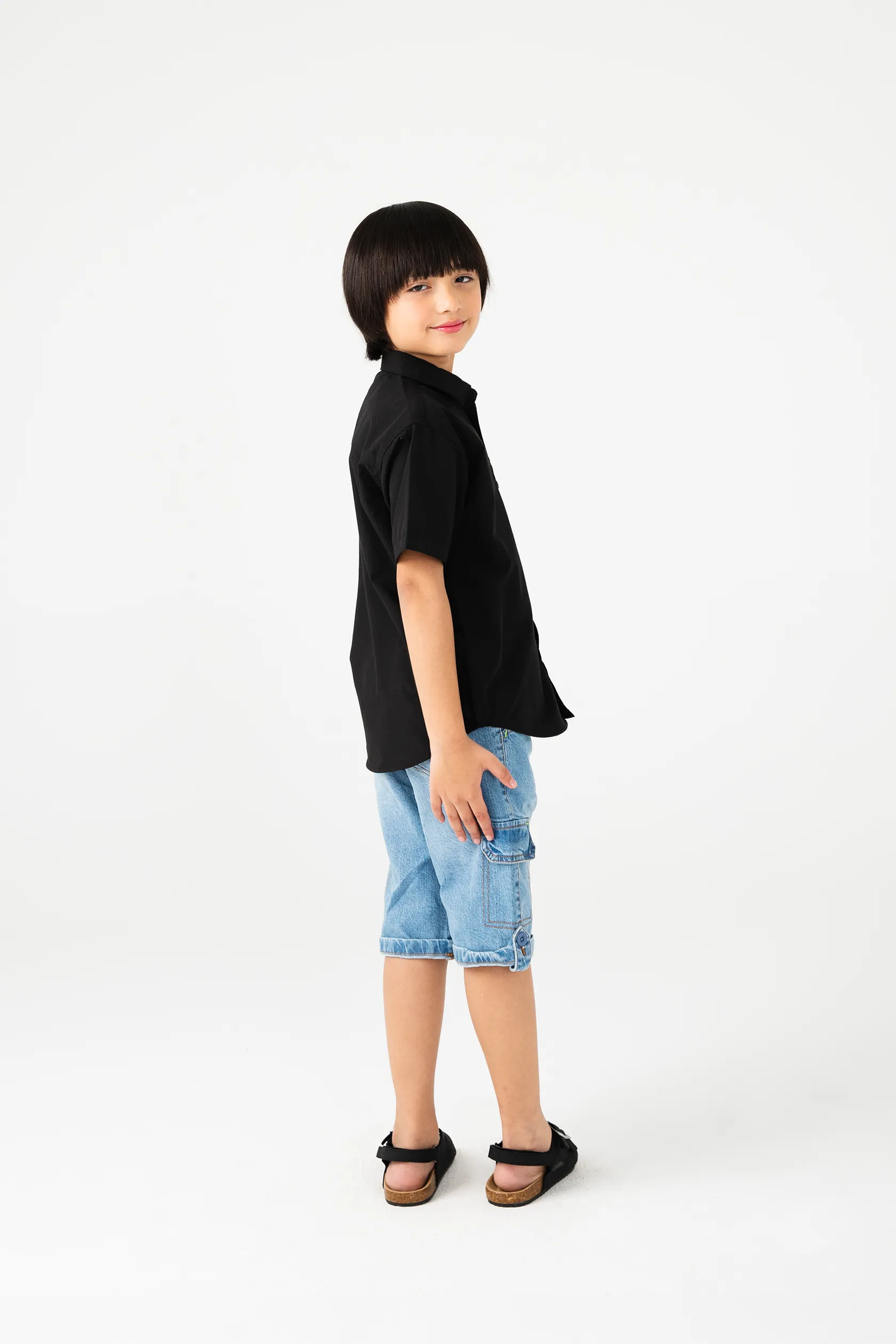 Deep Black Classic Boys’ Cotton Shirt - Image 3