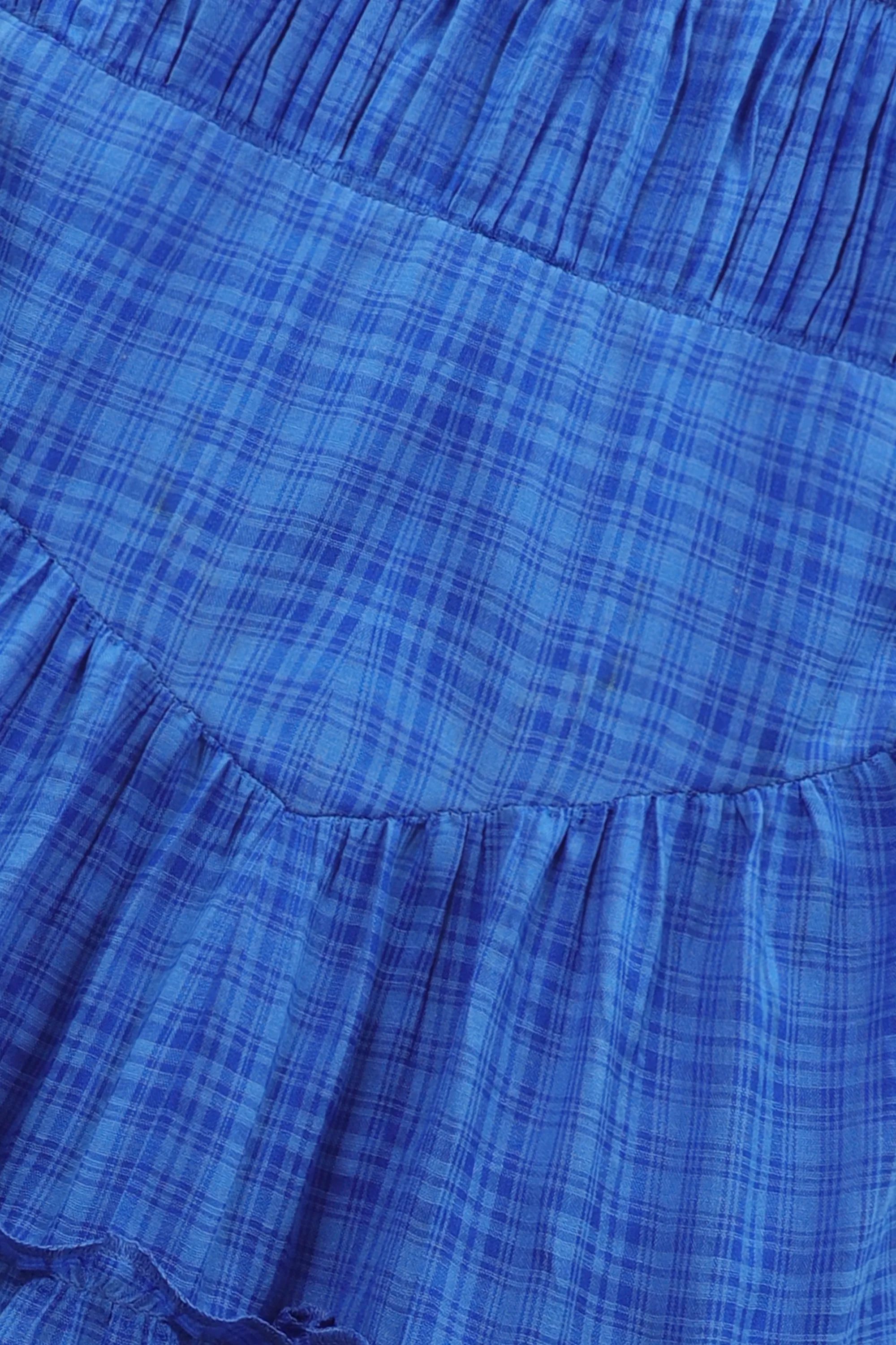 Flowy Blue Checked Cotton Dress - Image 2