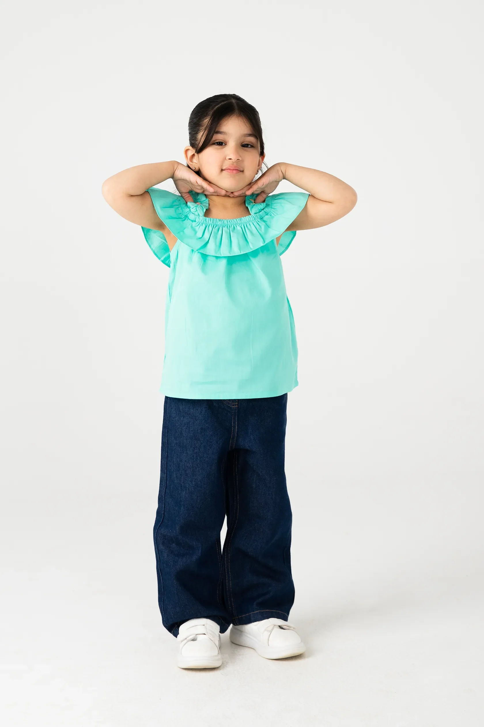 Solid Sea Green Ruffle Top