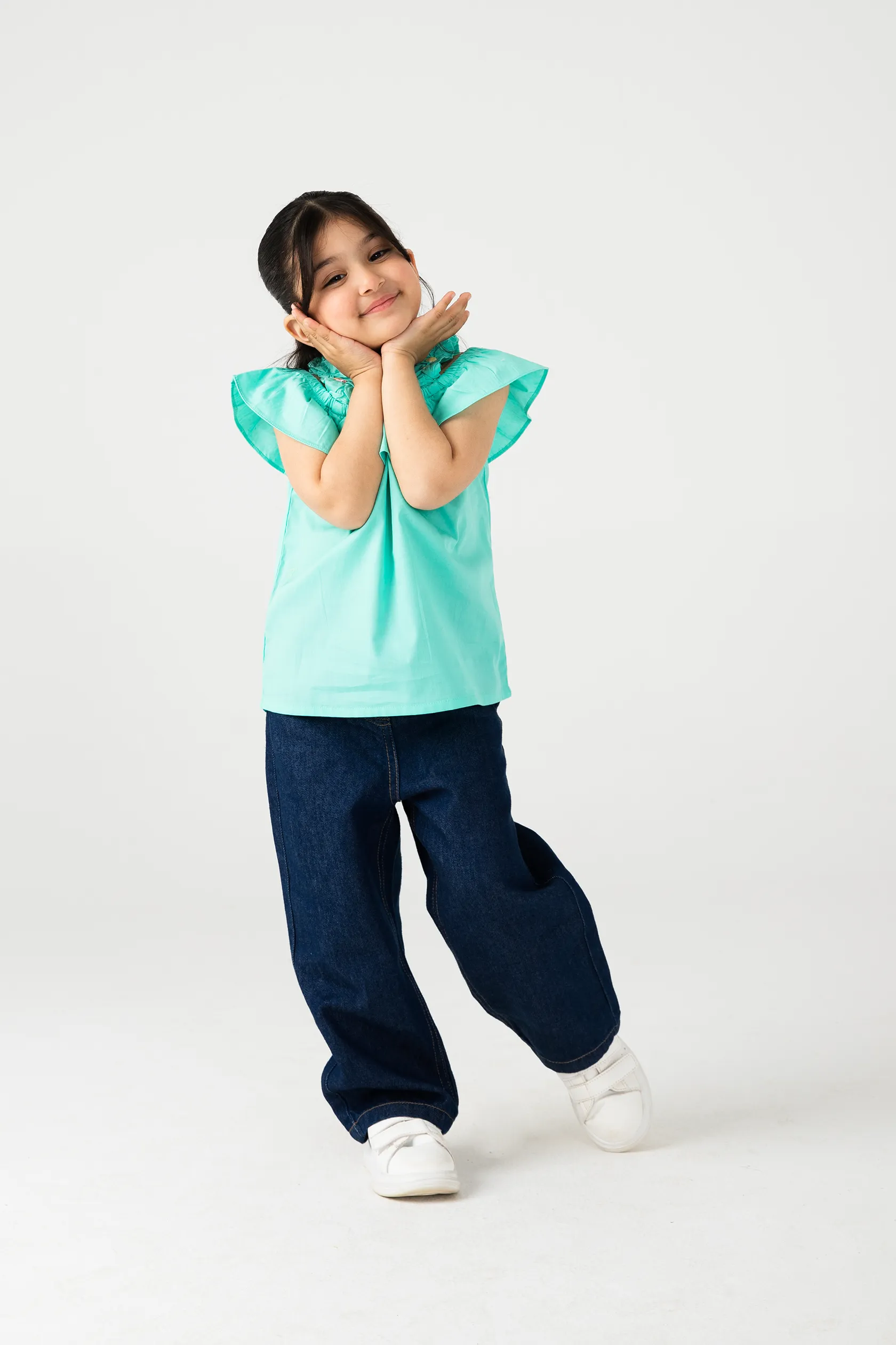Solid Sea Green Ruffle Top - Image 2