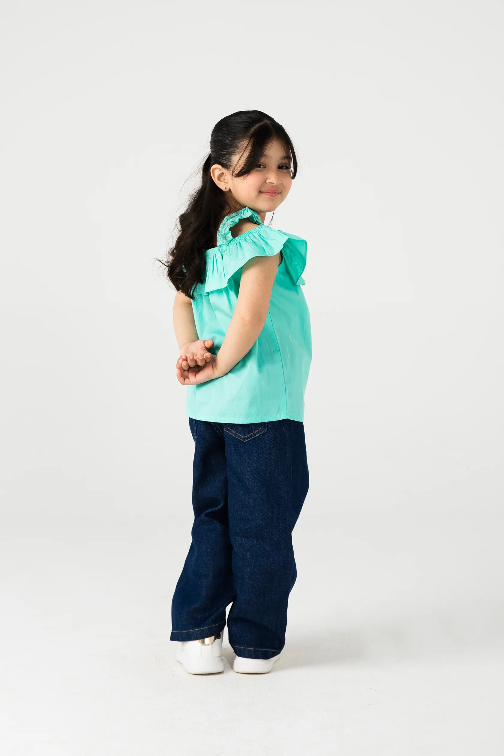 Solid Sea Green Ruffle Top - Image 3