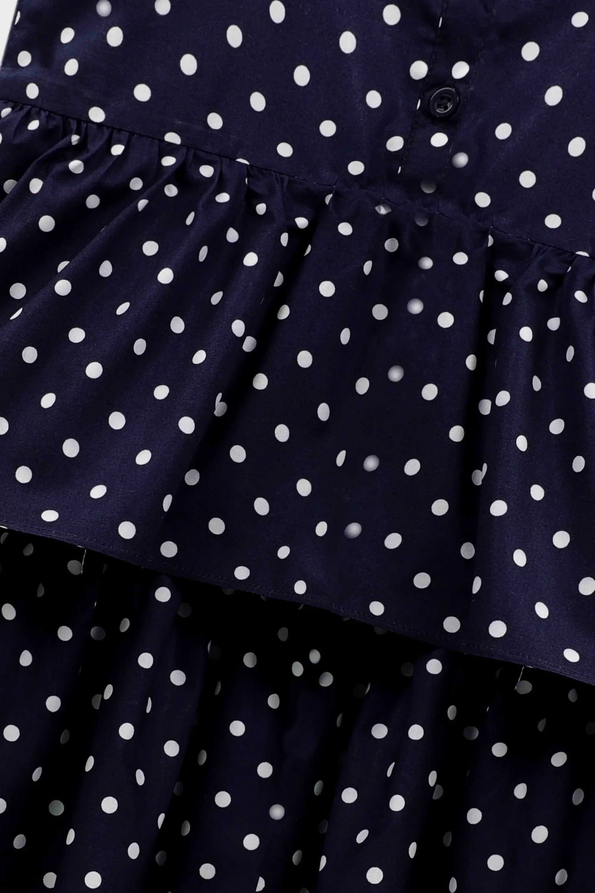 Navy Polka Dot Layered Cotton Dress - Image 2