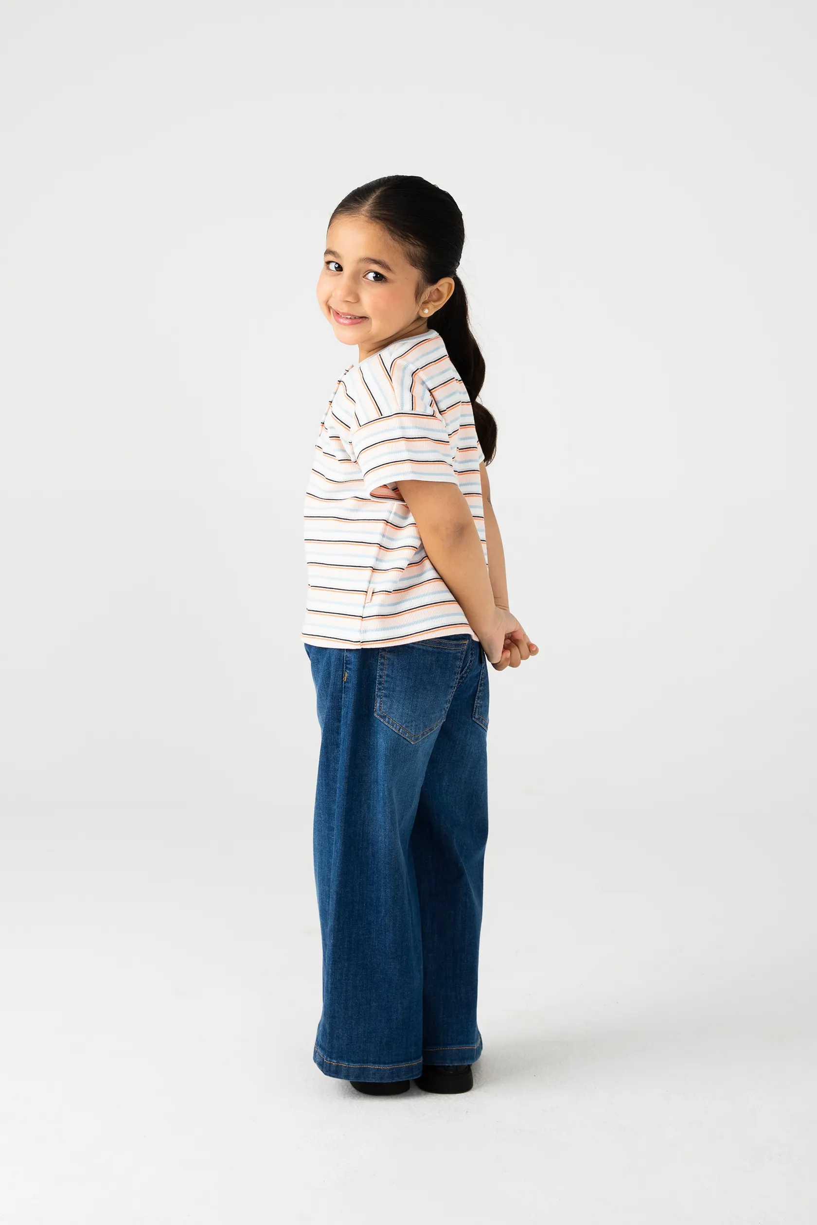 Girls Lycra Striped Henley Tee - Image 2