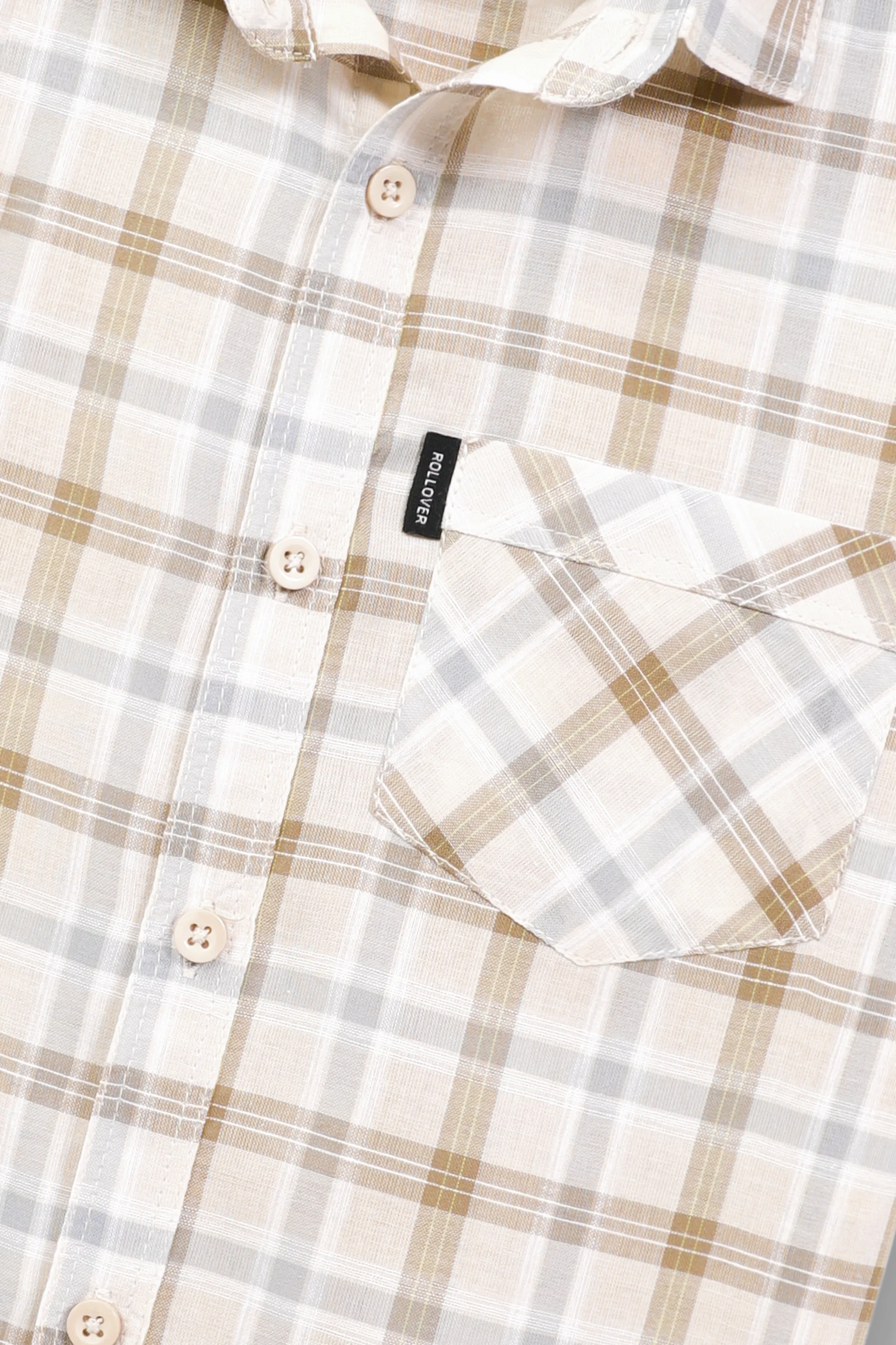 Boys Off-white Cotton Plaid Shirt - Image 5