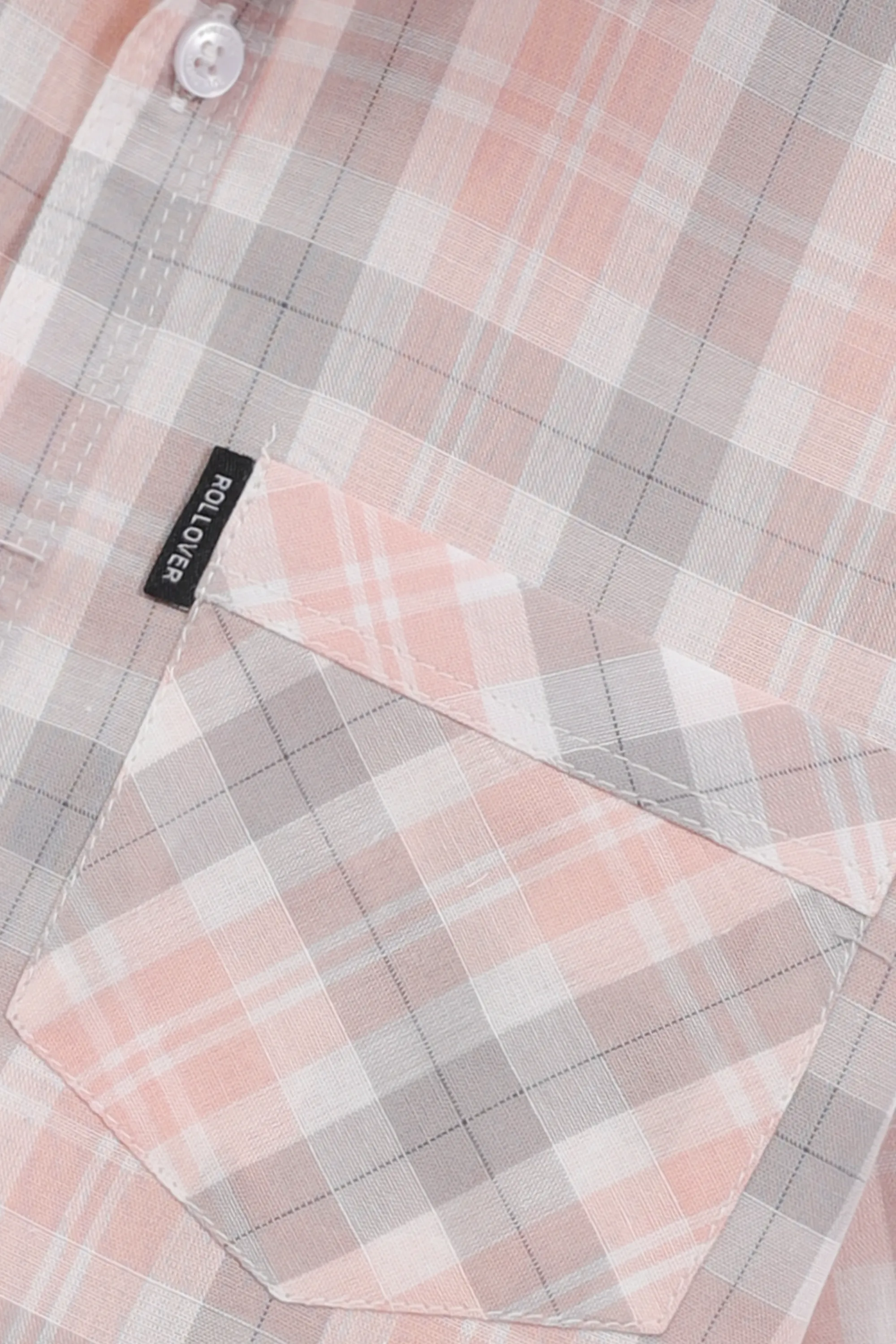 Boys Coral Cotton Plaid Shirt - Image 2