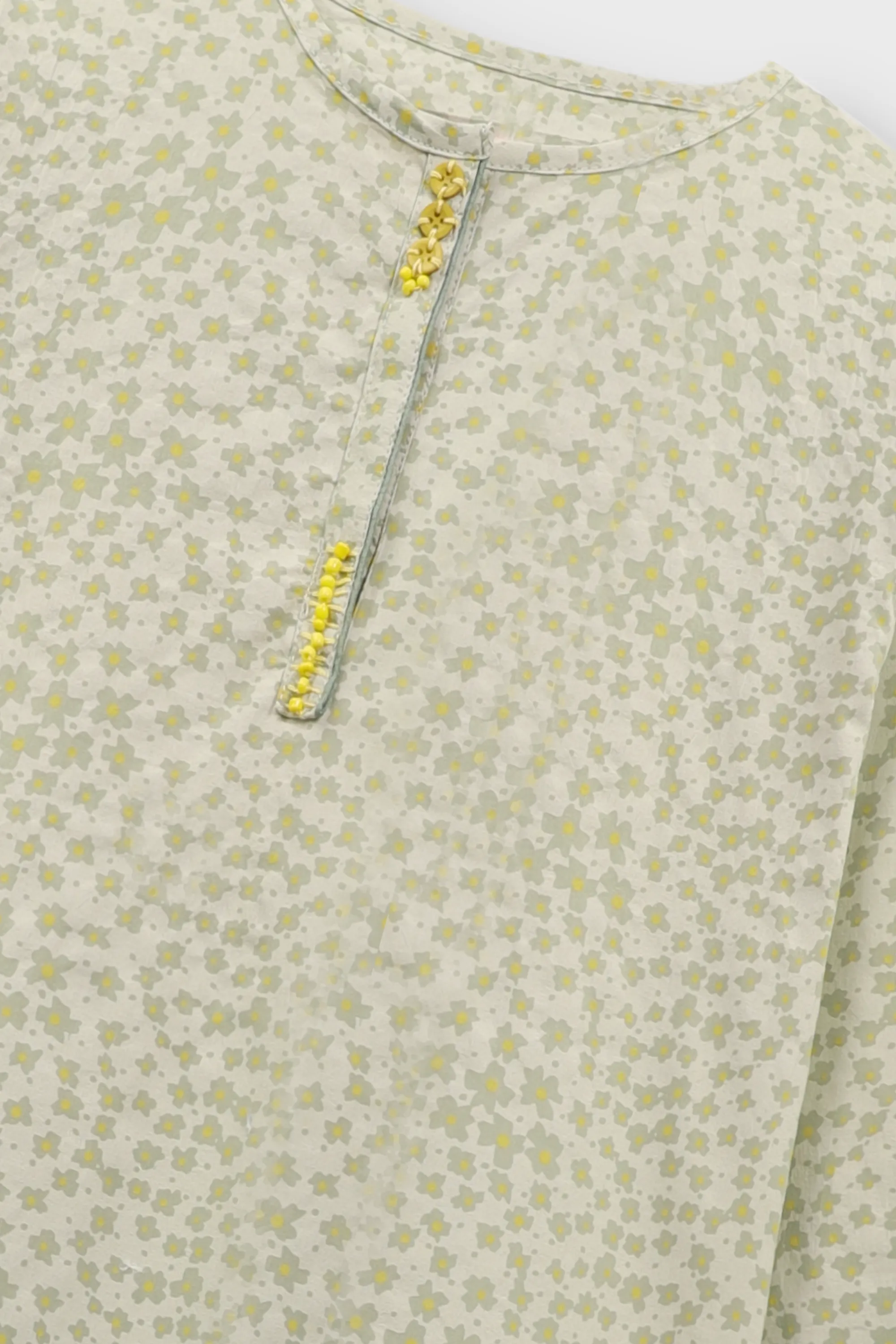 Soft Green Printed Cotton Kurta Set - 2pc - Image 2