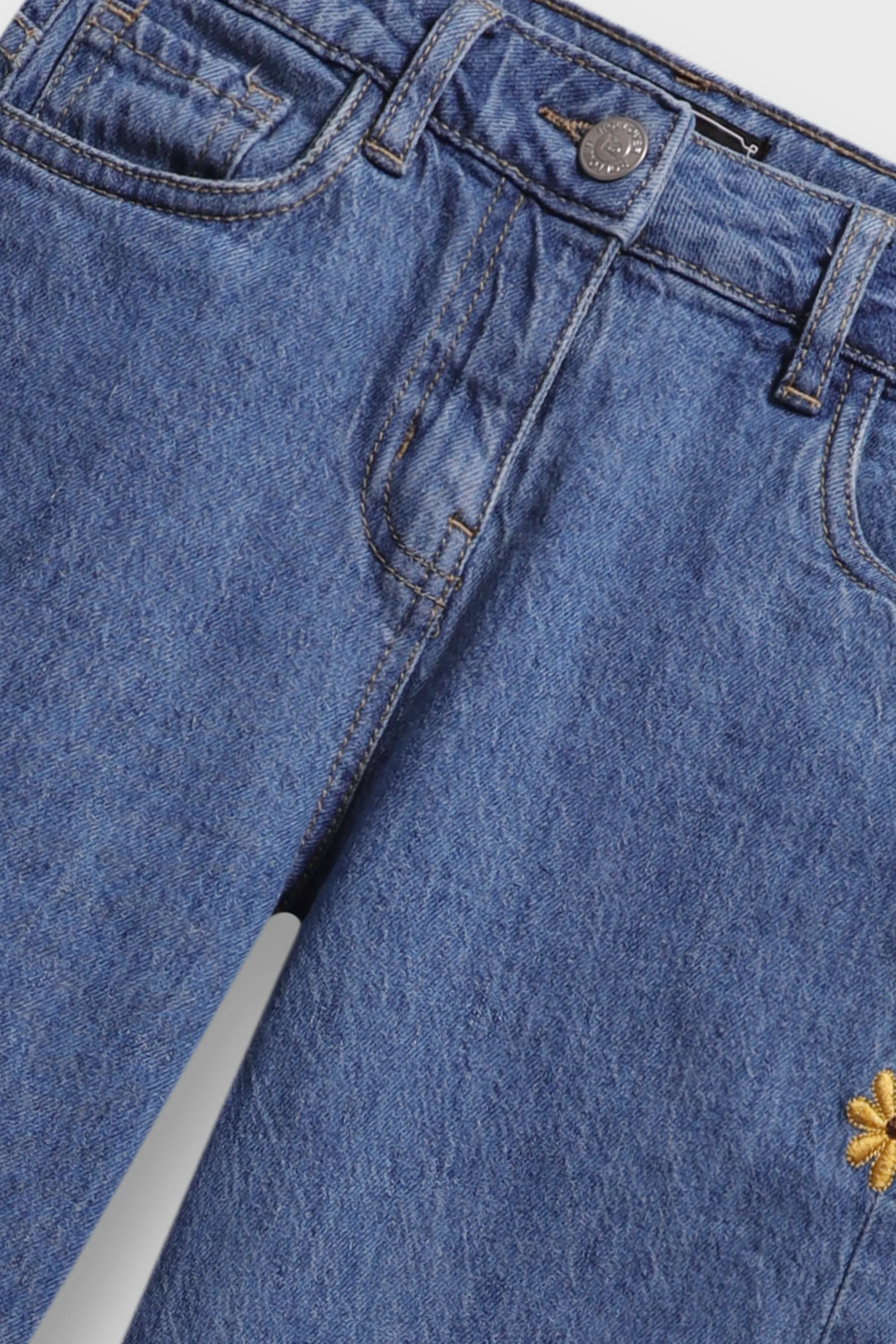 Girls Embroidered Daisy Denim Jeans - Image 2