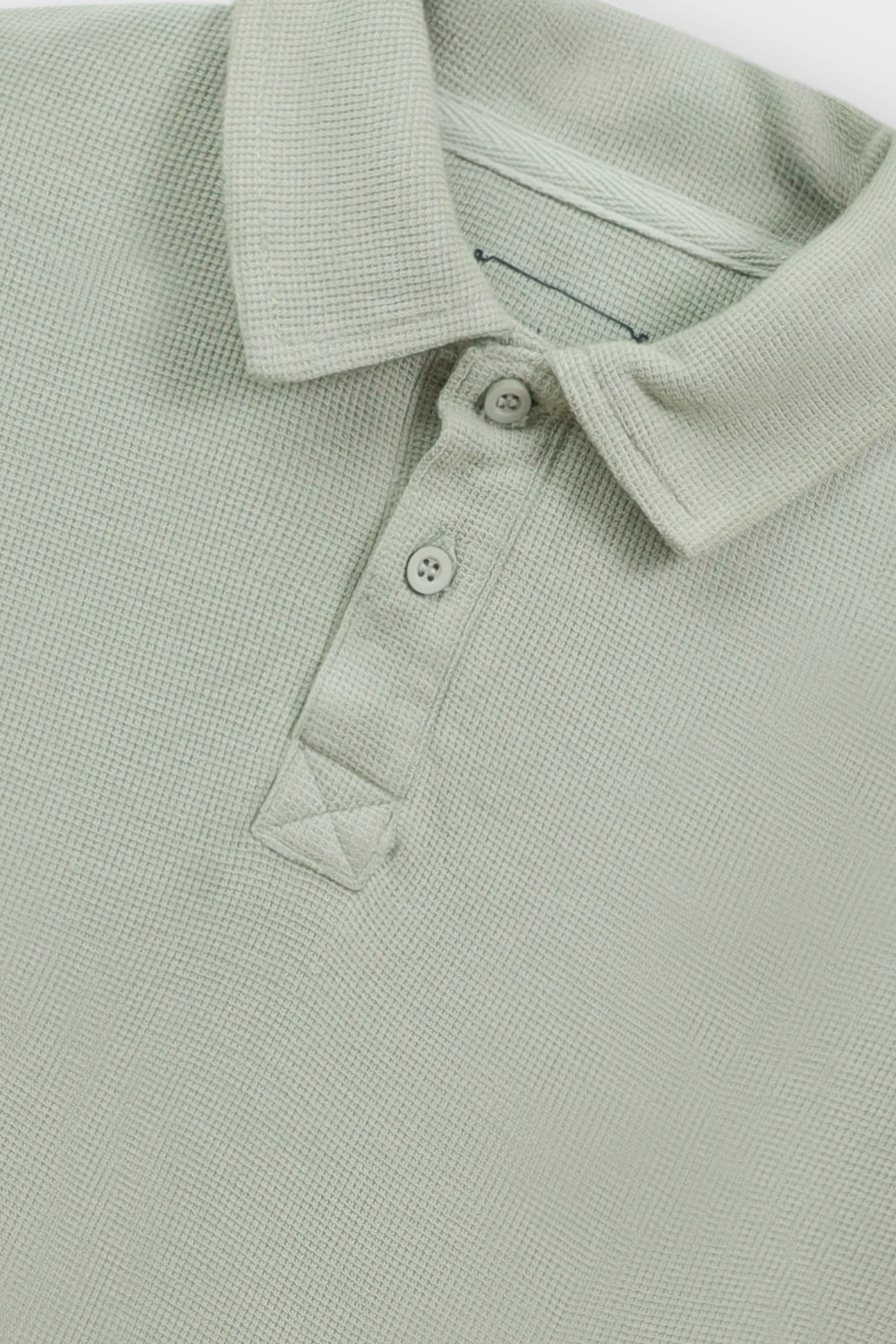 Sage Green Waffle Relaxed Polo - Image 2